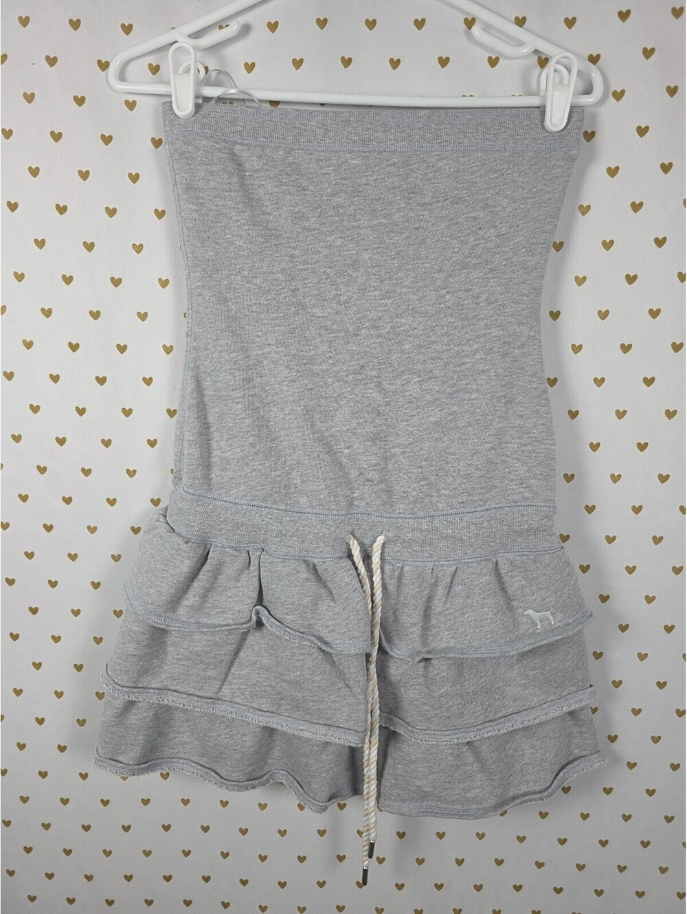 PINK Victoria’s Secret Gray Strapless Ruffle Terry Mini Dress Small Dog